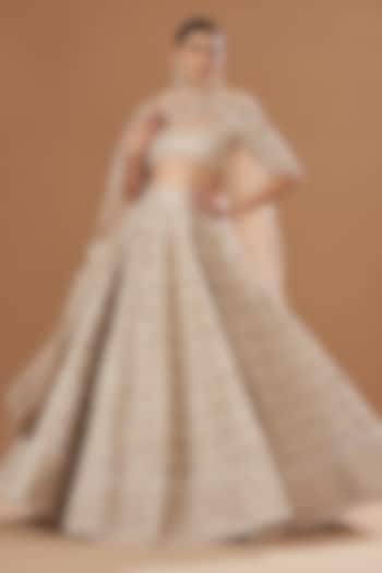 Beige Tissue Embellished Bridal Lehenga Set by Aisha Rao at Pernia's Pop Up Shop