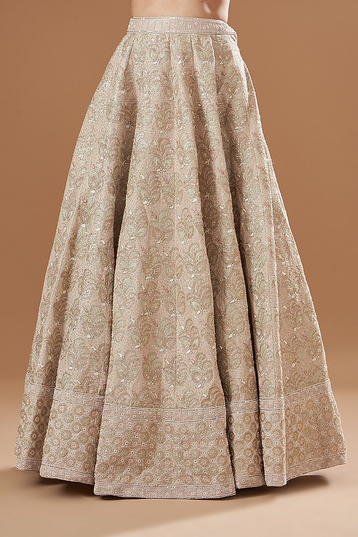 Beige Tissue Embellished Bridal Lehenga Set by Aisha Rao at Pernia's Pop Up Shop