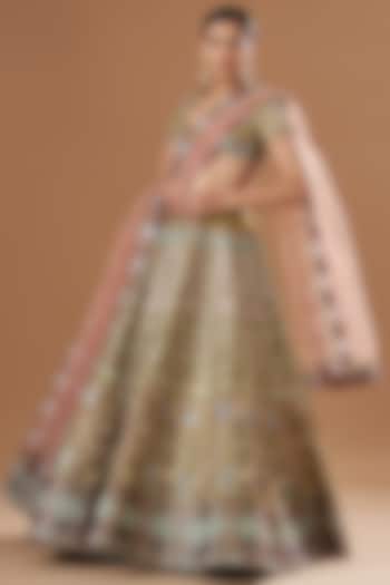 Acid Green Tissue Embellished Bridal Lehenga Set by Aisha Rao at Pernia's Pop Up Shop