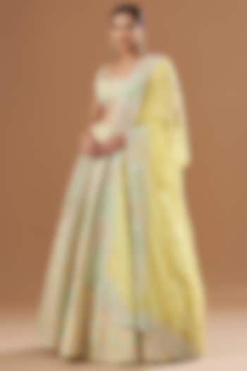 Lime Kasab Satin Embellished Bridal Lehenga Set by Aisha Rao at Pernia's Pop Up Shop