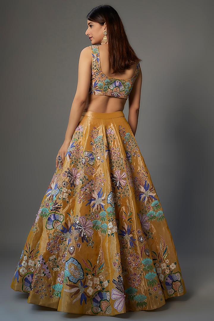 Yellow Tissue Embellished Bridal Lehenga Set by Aisha Rao at Pernia's Pop Up Shop