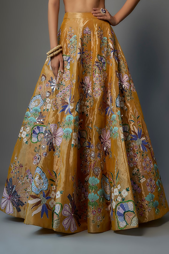 Yellow Tissue Embellished Bridal Lehenga Set by Aisha Rao at Pernia's Pop Up Shop