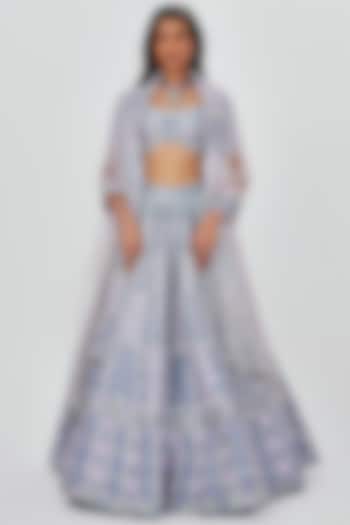 Periwinkle Tissue Embellished 16 Kali Bridal Lehenga Set by Aisha Rao at Pernia's Pop Up Shop