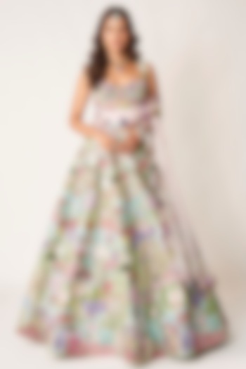 Green Tissue Applique Embellished Bridal Lehenga Set by Aisha Rao at Pernia's Pop Up Shop