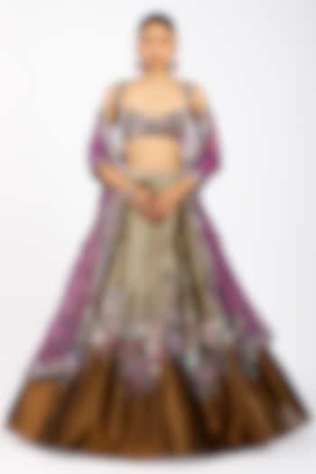 Copper Metallic Tissue Applique Embellished Bridal Lehenga Set by Aisha Rao at Pernia's Pop Up Shop
