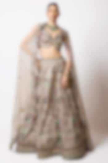 Silver & Gold Banarasi Tissue Brocade Embellished Bridal Lehenga Set by Aisha Rao at Pernia's Pop Up Shop