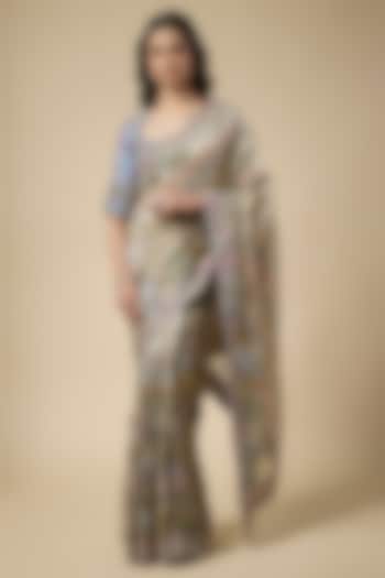 Multi-Colored Banarasi Tissue Brocade Embellished Bridal Saree Set by Aisha Rao at Pernia's Pop Up Shop