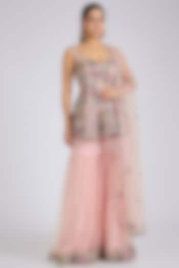 Pastel Pink Tulle Embellished Bridal Sharara Set by Aisha Rao at Pernia's Pop Up Shop