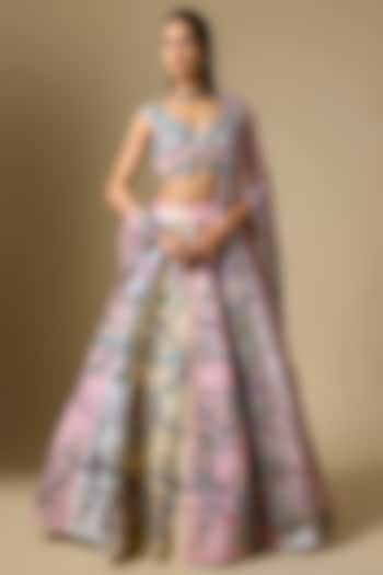 Matilda Tri-Colored Raw Silk Applique Embellished Bridal Lehenga Set by Aisha Rao at Pernia's Pop Up Shop