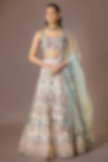 Baby Pink Tulle Net Applique Embellished Bridal Lehenga Set by Aisha Rao at Pernia's Pop Up Shop