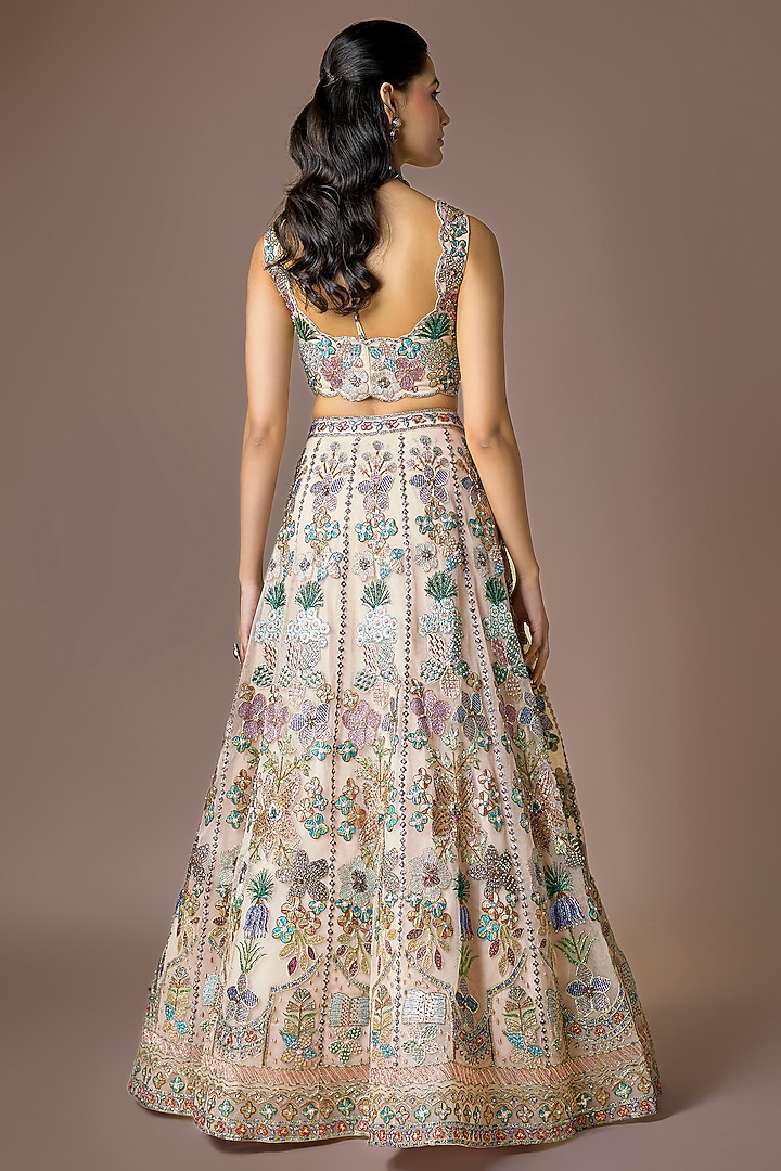 Baby Pink Tulle Net Applique Embellished Bridal Lehenga Set by Aisha Rao at Pernia's Pop Up Shop