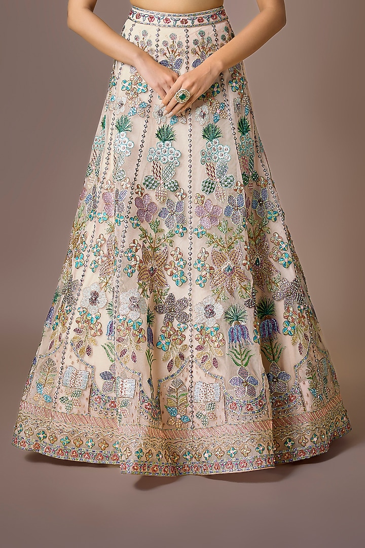 Baby Pink Tulle Net Applique Embellished Bridal Lehenga Set by Aisha Rao at Pernia's Pop Up Shop