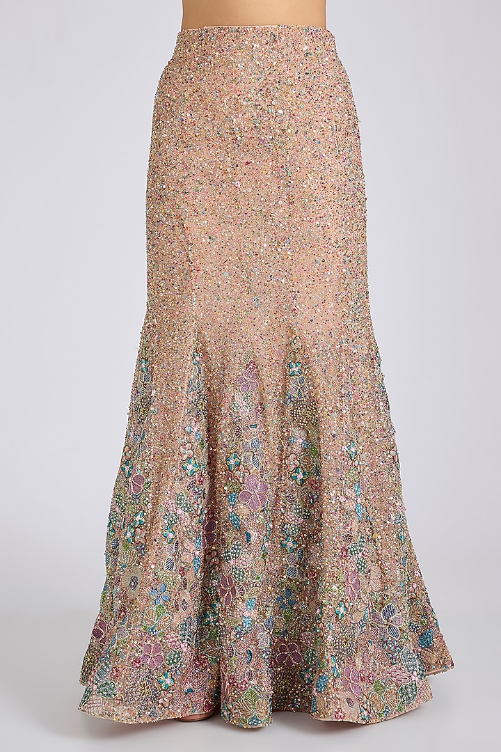 Matilda Pink Tulle Applique Embellished Fish-Tail Bridal Lehenga Set by Aisha Rao at Pernia's Pop Up Shop