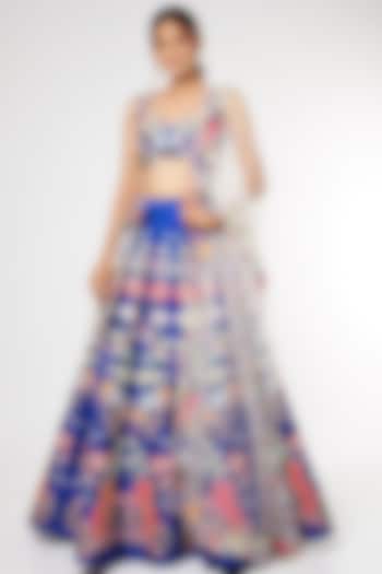 Blue Applique Embroidered Bridal Lehenga Set by Aisha Rao at Pernia's Pop Up Shop