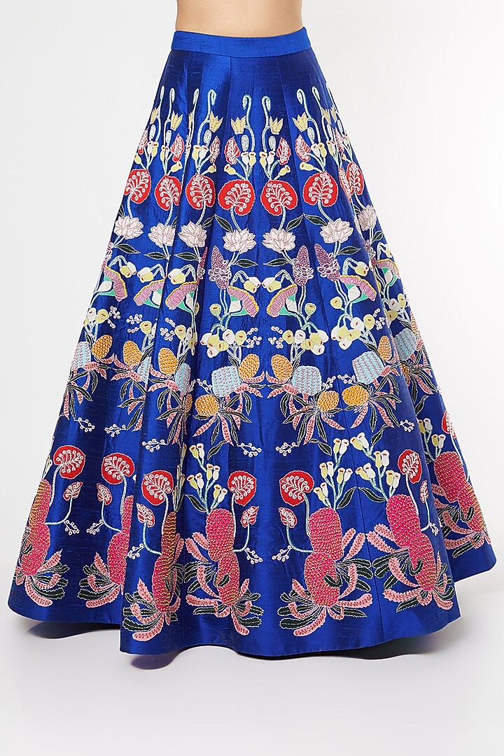 Blue Applique Embroidered Bridal Lehenga Set by Aisha Rao at Pernia's Pop Up Shop
