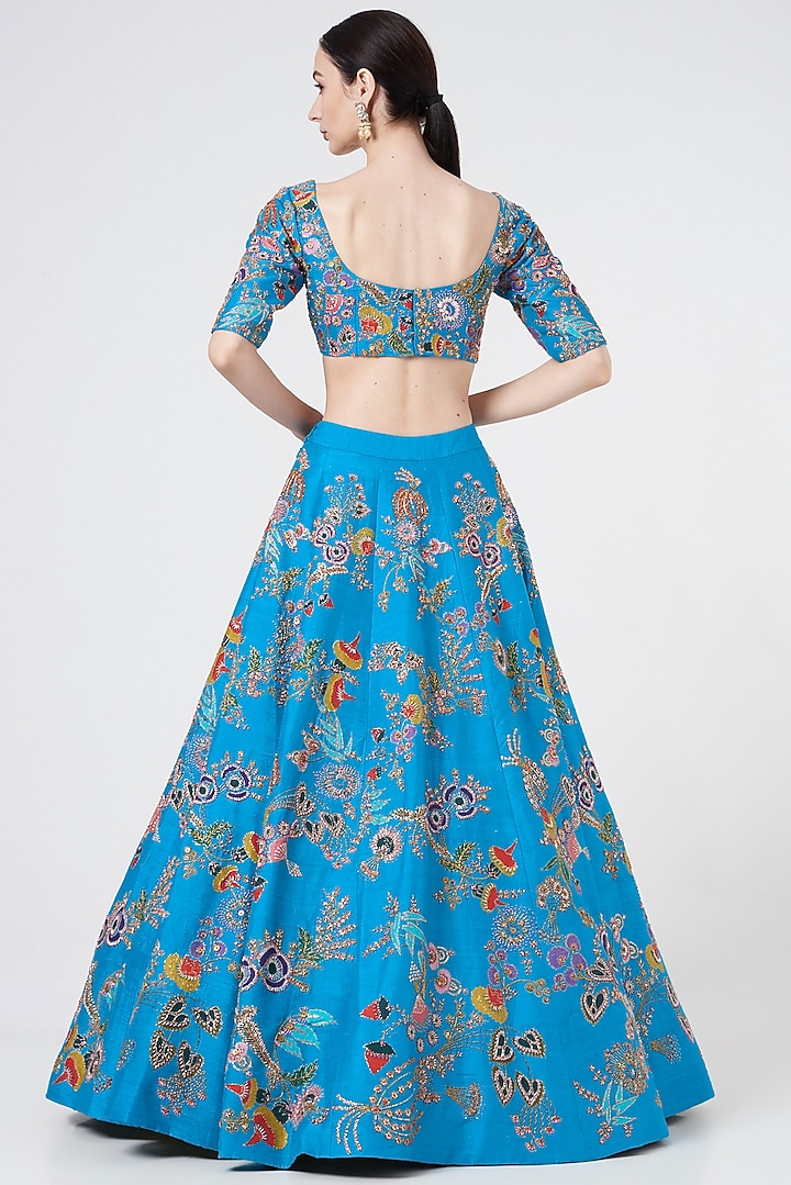 Cyan Blue Embellished Bridal Lehenga Set by Aisha Rao at Pernia's Pop Up Shop