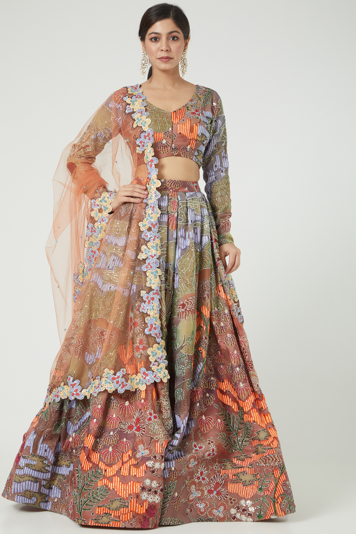 Multi-Colored Printed & Embellished Bridal Lehenga Set by Aisha Rao at Pernia's Pop Up Shop