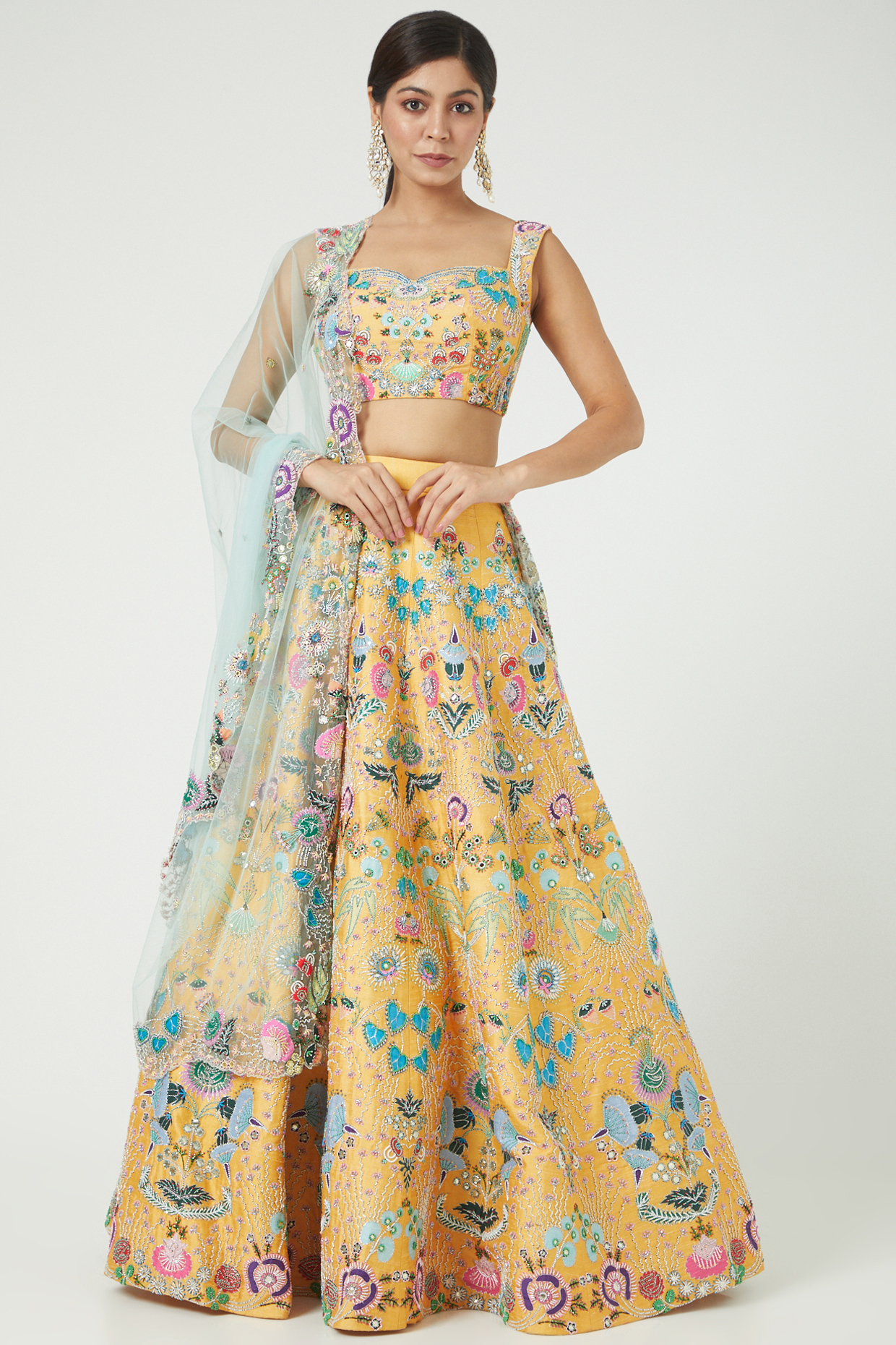 Yellow Appliqued Bridal Lehenga Set by Aisha Rao at Pernia's Pop Up Shop