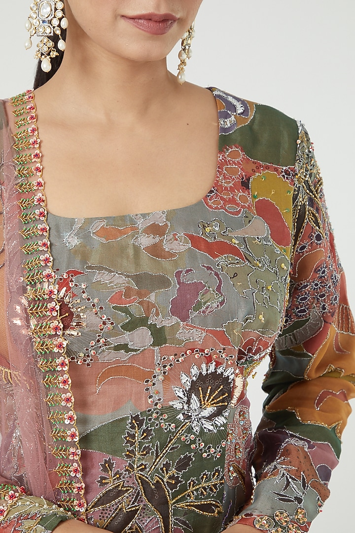 Green Printed & Embellished Bridal Sharara Set by Aisha Rao at Pernia's Pop Up Shop