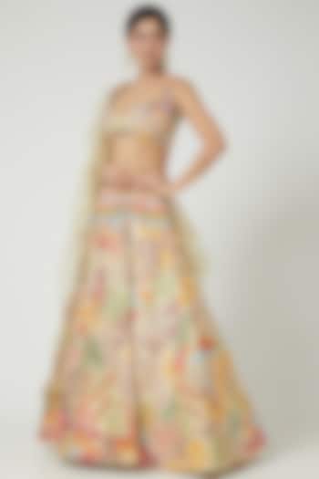 Ivory Beige Applique Bridal Lehenga Set by Aisha Rao at Pernia's Pop Up Shop