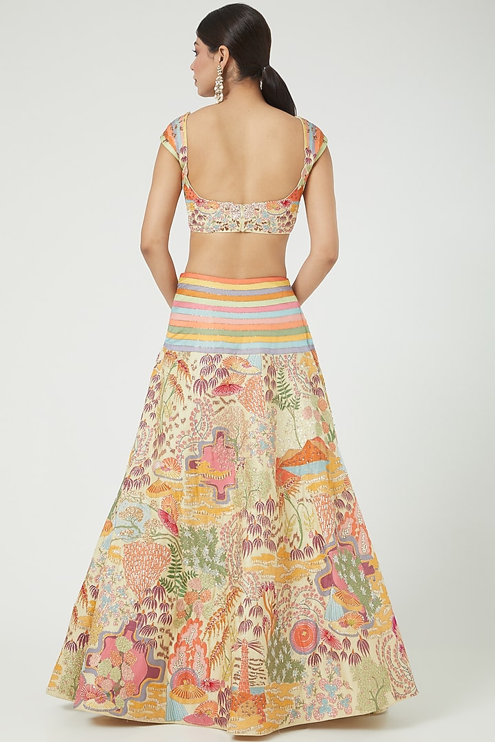Ivory Beige Applique Bridal Lehenga Set by Aisha Rao at Pernia's Pop Up Shop
