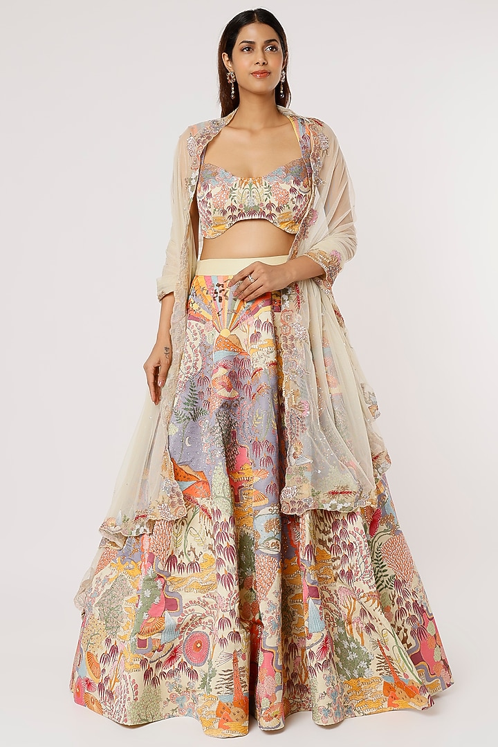 Ivory Beige Embellished Bridal Lehenga Set by Aisha Rao at Pernia's Pop Up Shop