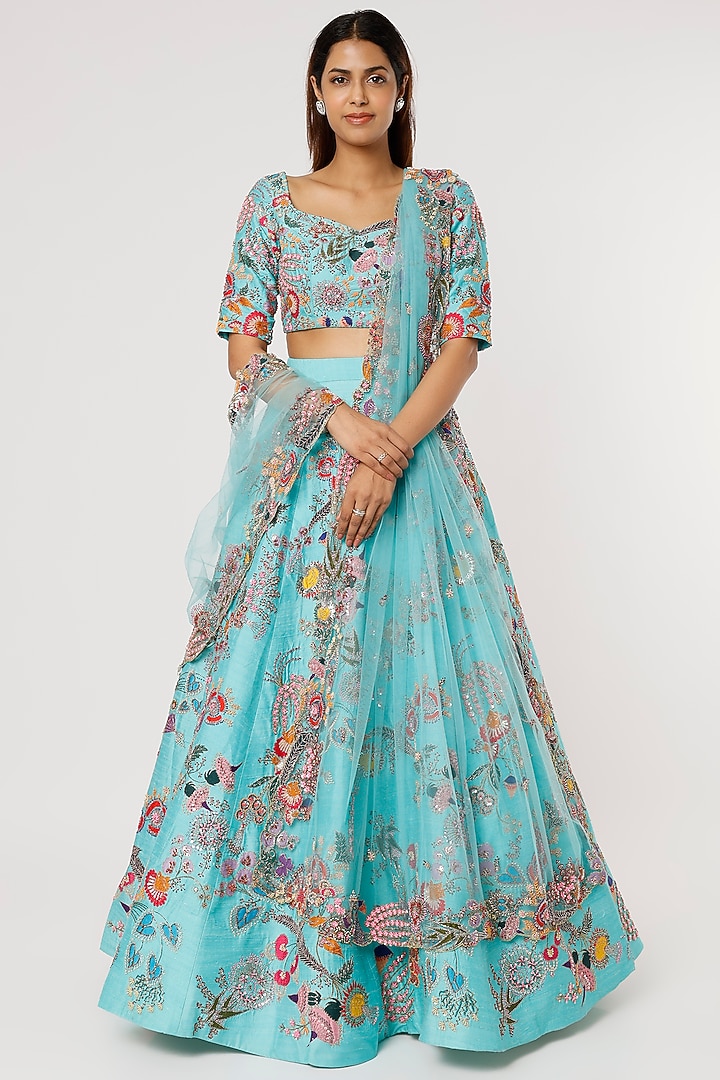 Avatar Blue Embellished Bridal Lehenga Set by Aisha Rao at Pernia's Pop Up Shop