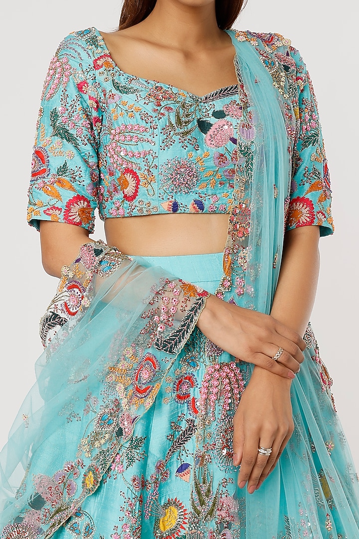 Avatar Blue Embellished Bridal Lehenga Set by Aisha Rao at Pernia's Pop Up Shop