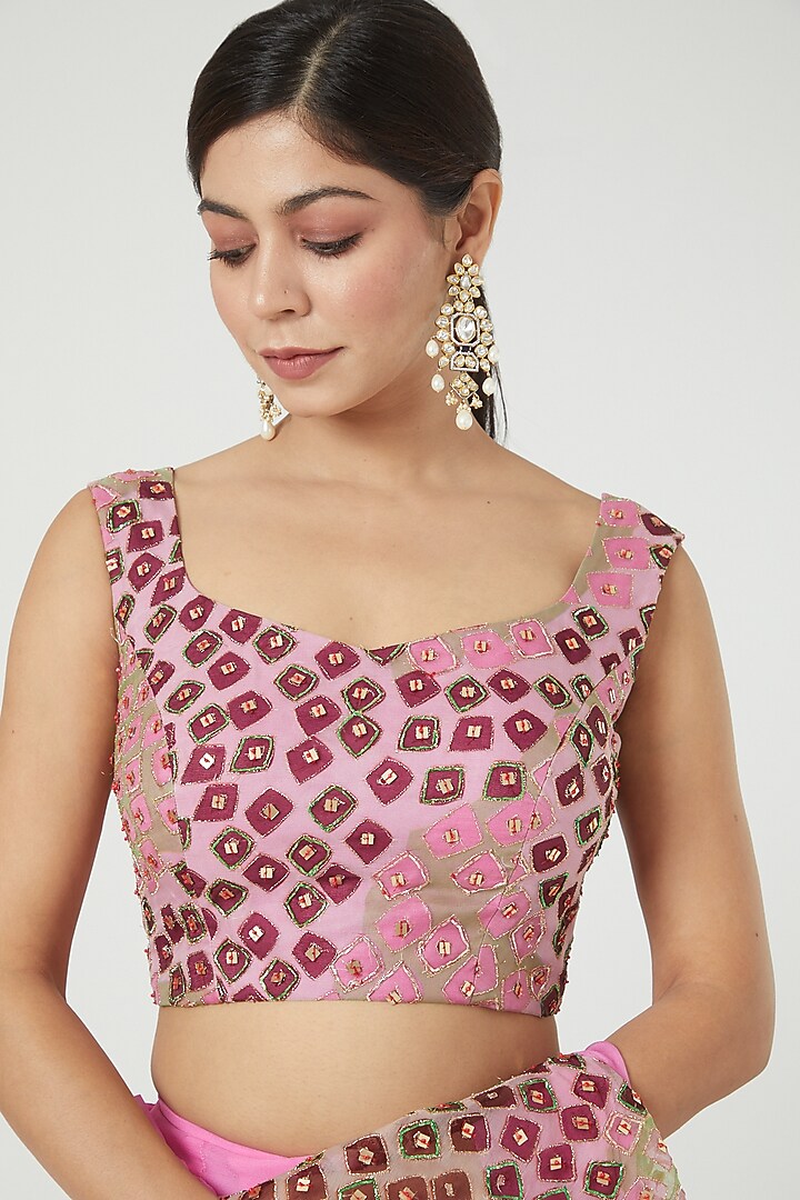 Light Pink Printed & Embellished Ruffled Reception Saree Set by Aisha Rao at Pernia's Pop Up Shop