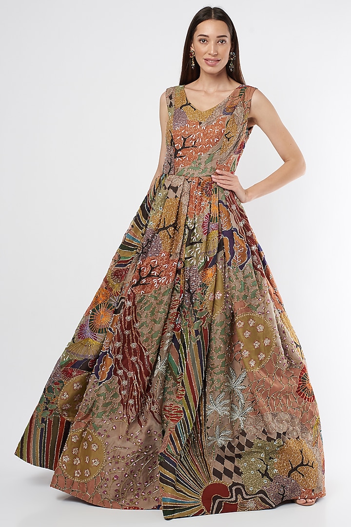 Multi-Colored Printed Gown by Aisha Rao