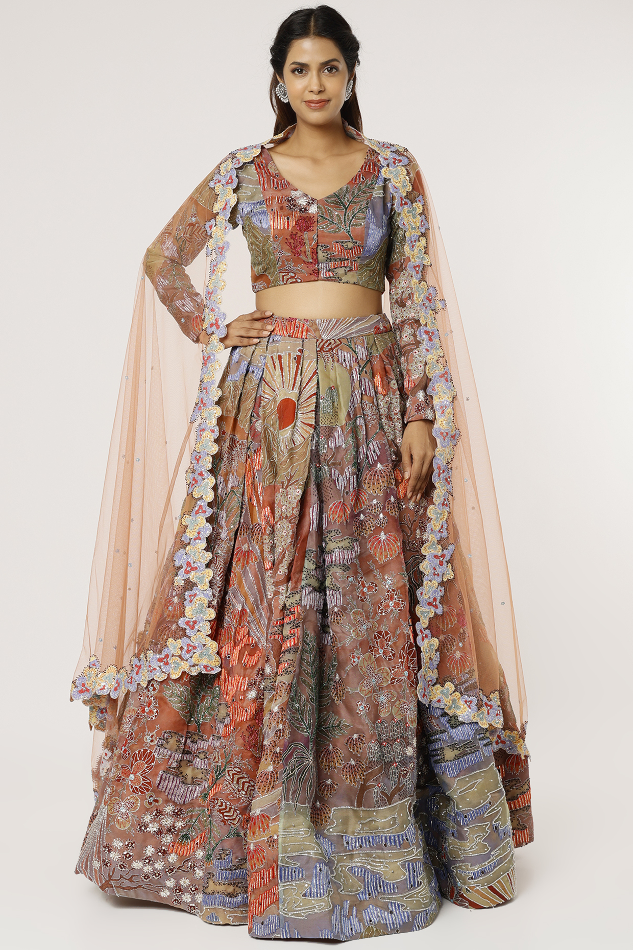 Multi-Coloured Printed & Embellished Bridal Lehenga Set by Aisha Rao at Pernia's Pop Up Shop