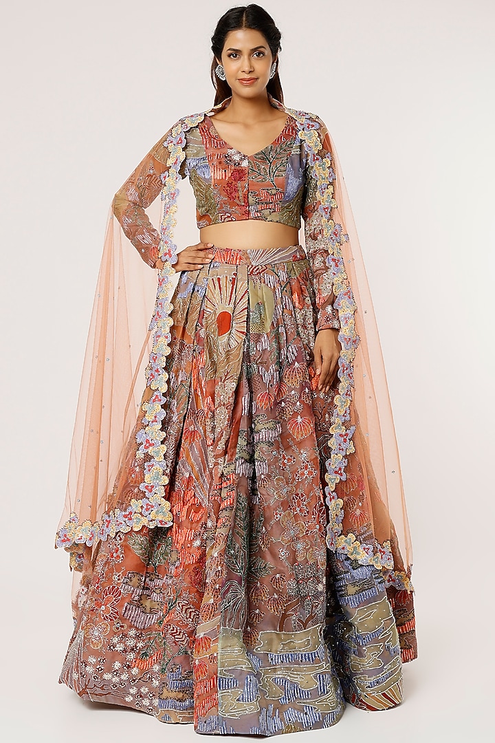 Multi-Coloured Printed & Embellished Bridal Lehenga Set by Aisha Rao at Pernia's Pop Up Shop