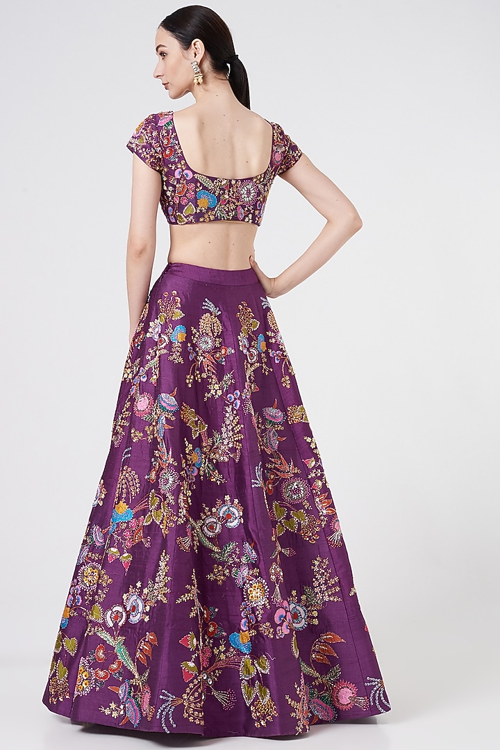 Purple Embellished Bridal Lehenga Set by Aisha Rao at Pernia's Pop Up Shop