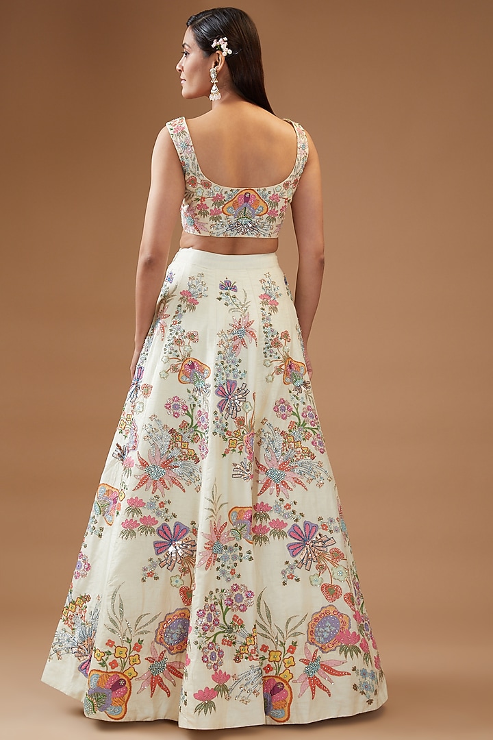 Ivory Kasab Satin Embellished Bridal Lehenga Set by Aisha Rao at Pernia's Pop Up Shop