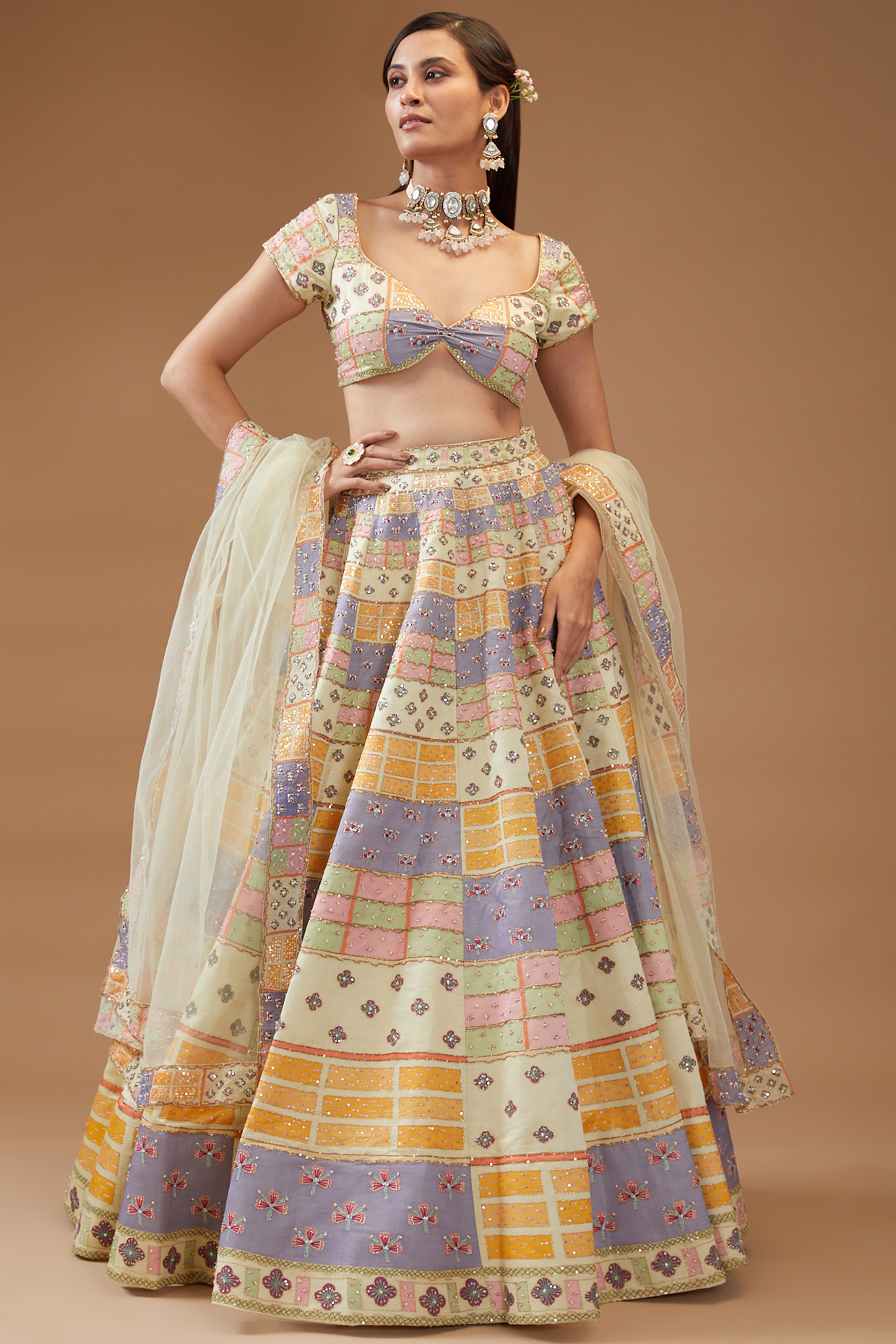 Multi-Colored Kasab Satin Printed Bridal Lehenga Set by Aisha Rao at Pernia's Pop Up Shop