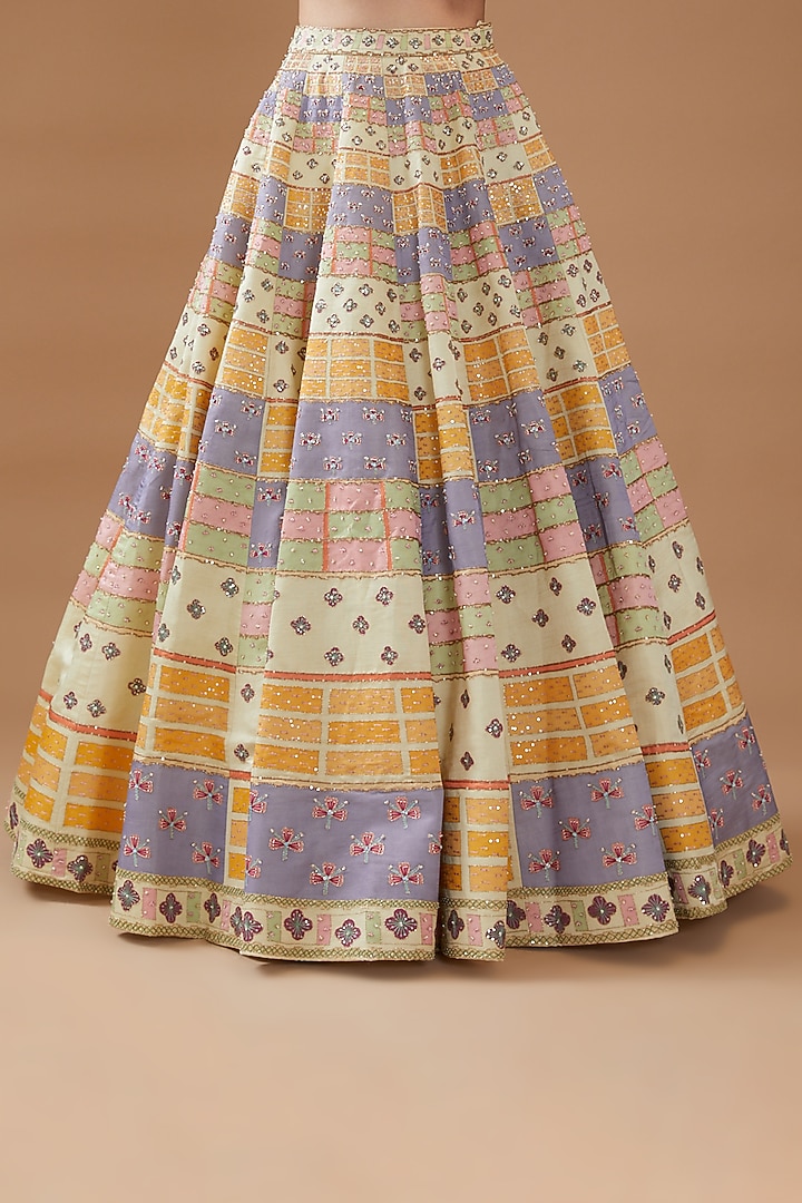 Multi-Colored Kasab Satin Printed Bridal Lehenga Set by Aisha Rao at Pernia's Pop Up Shop