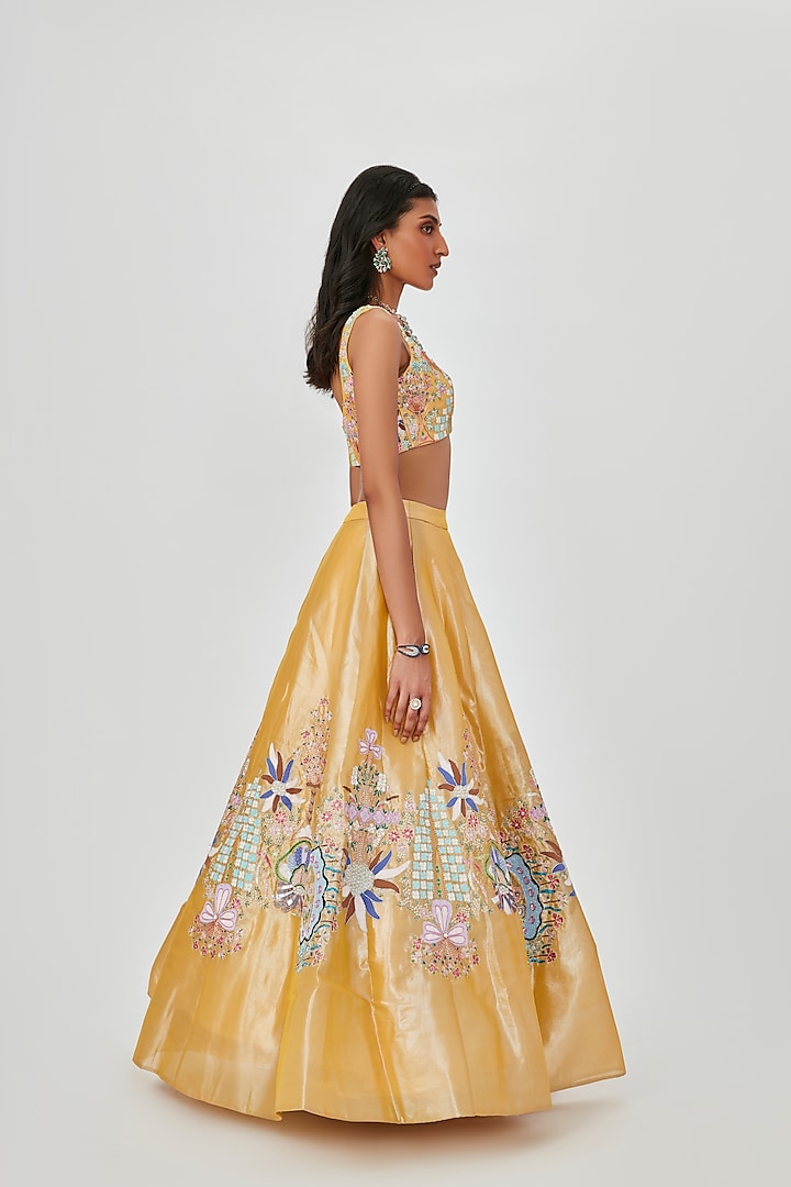 Yellow Tissue Embellished Bridal Lehenga Set by Aisha Rao at Pernia's Pop Up Shop