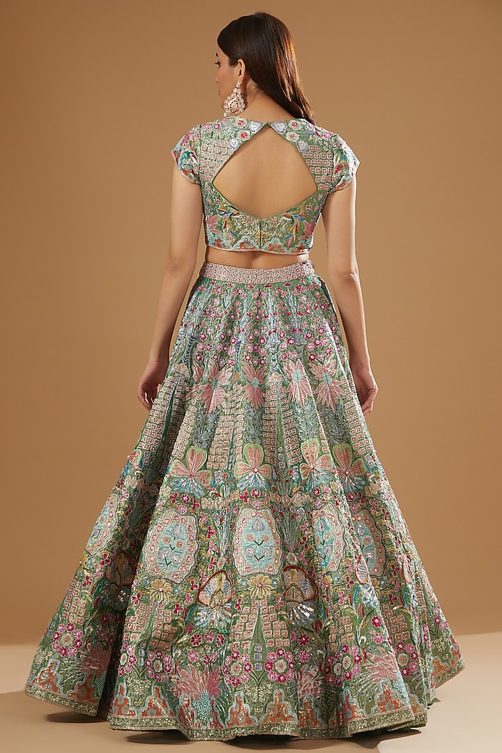 Green Tissue Embellished 12 Kali Bridal Lehenga Set by Aisha Rao at Pernia's Pop Up Shop