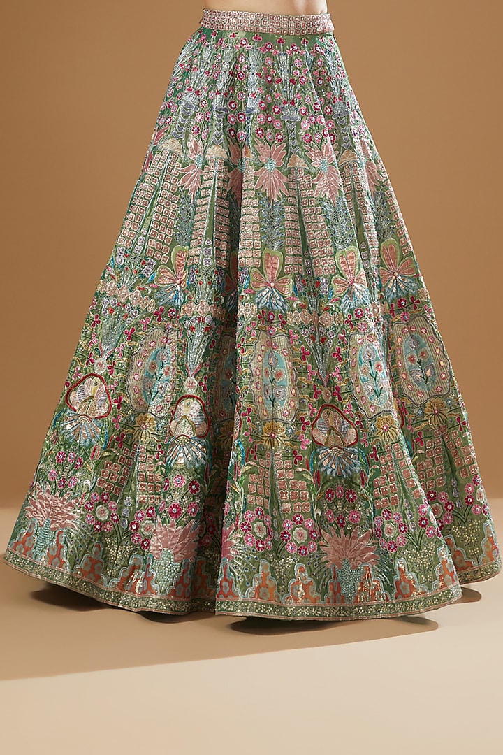 Green Tissue Embellished 12 Kali Bridal Lehenga Set by Aisha Rao at Pernia's Pop Up Shop