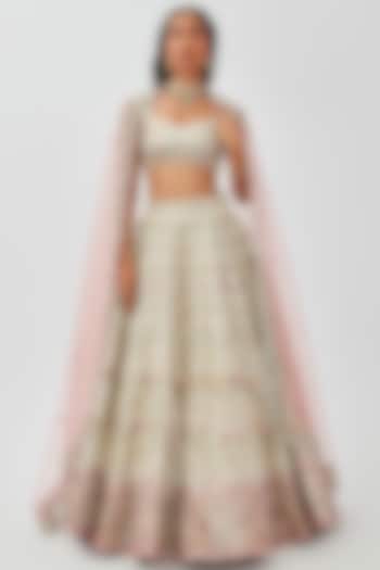 Ivory Tissue Embellished 12 Kali Bridal Lehenga Set by Aisha Rao at Pernia's Pop Up Shop