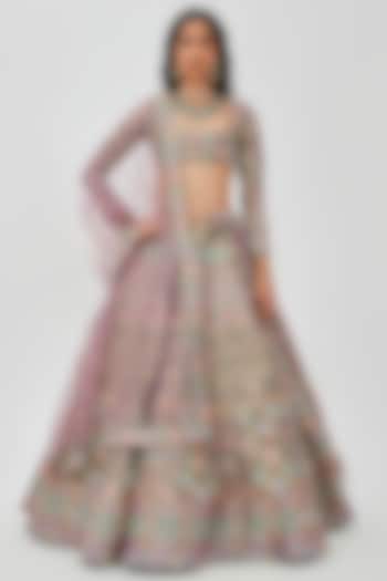 Light Grey Tissue Embellished 16 Kali Bridal Lehenga Set by Aisha Rao at Pernia's Pop Up Shop