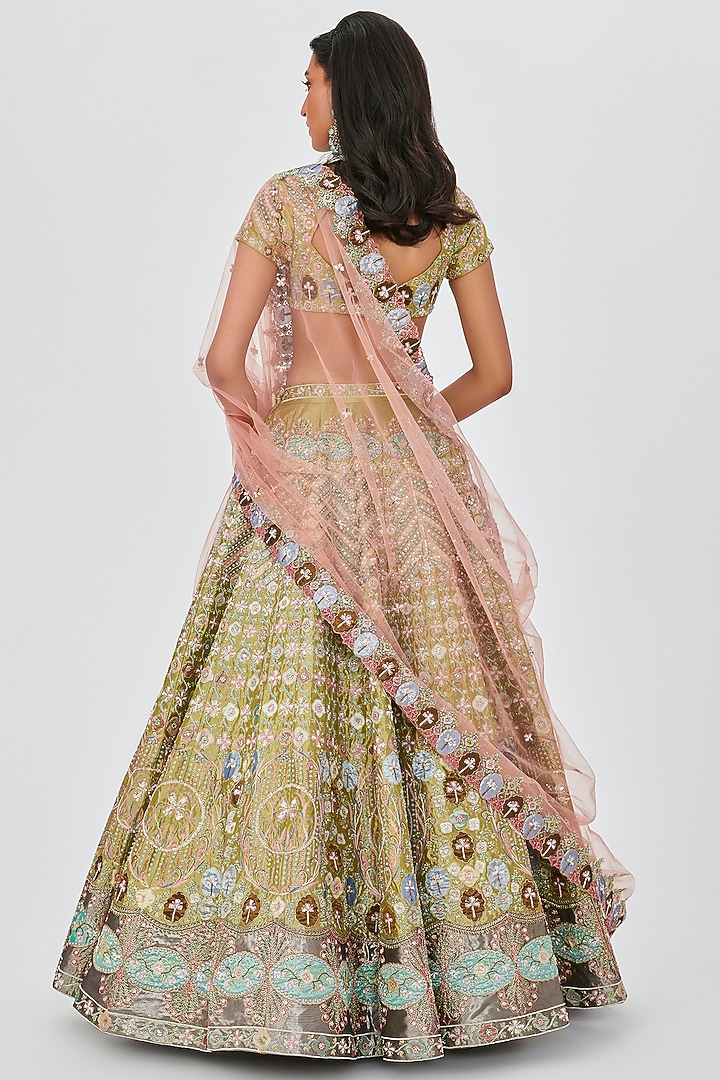Green Tissue Embellished 12 Kali Bridal Lehenga Set by Aisha Rao at Pernia's Pop Up Shop