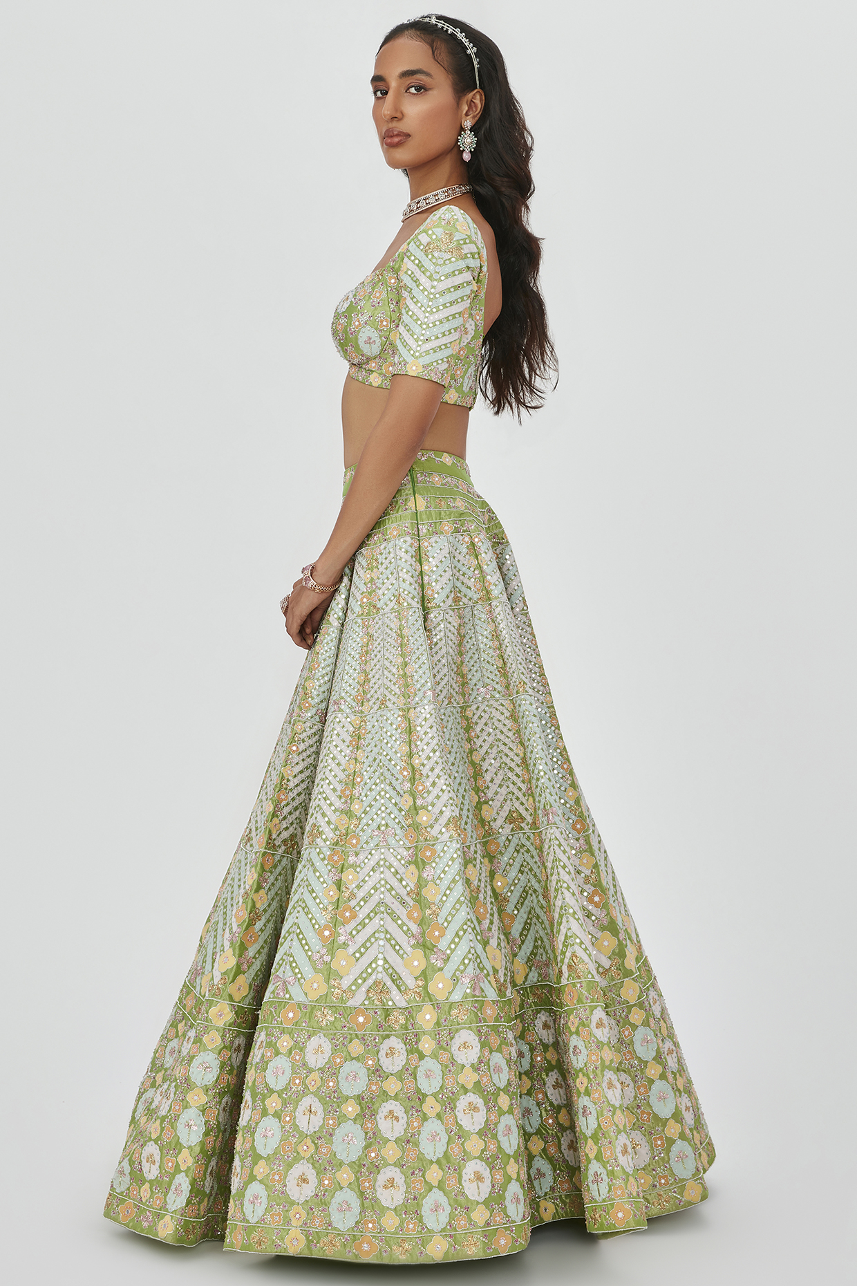 Periwinkle Tissue Embellished 12 Kali Lehenga Set Design by Aisha Rao at  Pernias Pop Up Shop 2023