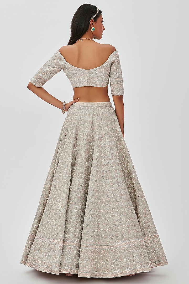 Pastel Silver Tissue & Net Embellished 12 Kali Bridal Lehenga Set by Aisha Rao at Pernia's Pop Up Shop