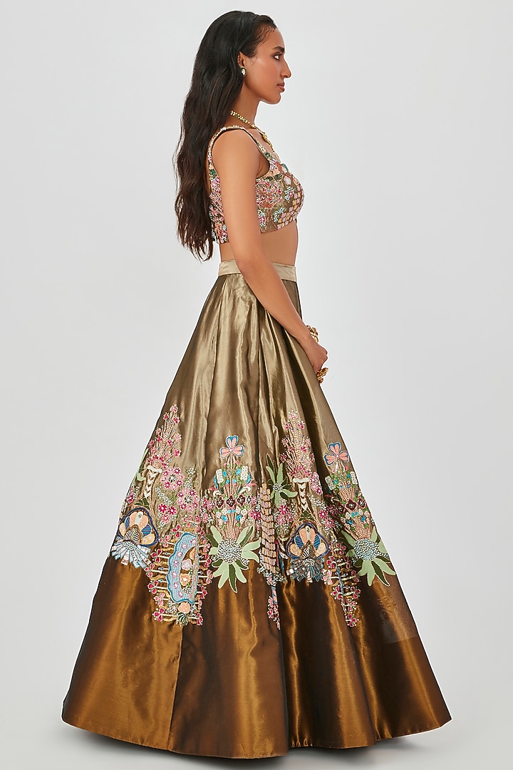 Copper Tissue Embellished Bridal Lehenga Set by Aisha Rao at Pernia's Pop Up Shop