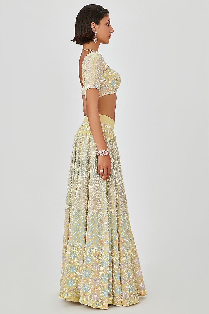Yellow Georgette Embellished 16 Kali Bridal Lehenga Set by Aisha Rao at Pernia's Pop Up Shop