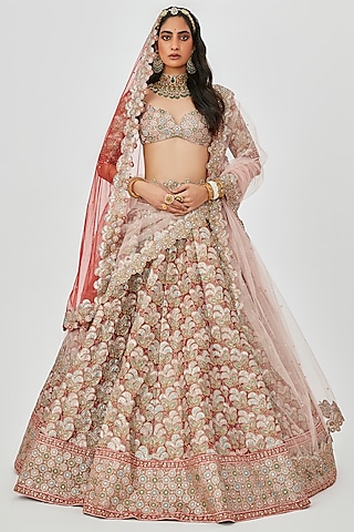 Rust Tissue Embellished 12 Kali Lehenga Set by Aisha Rao