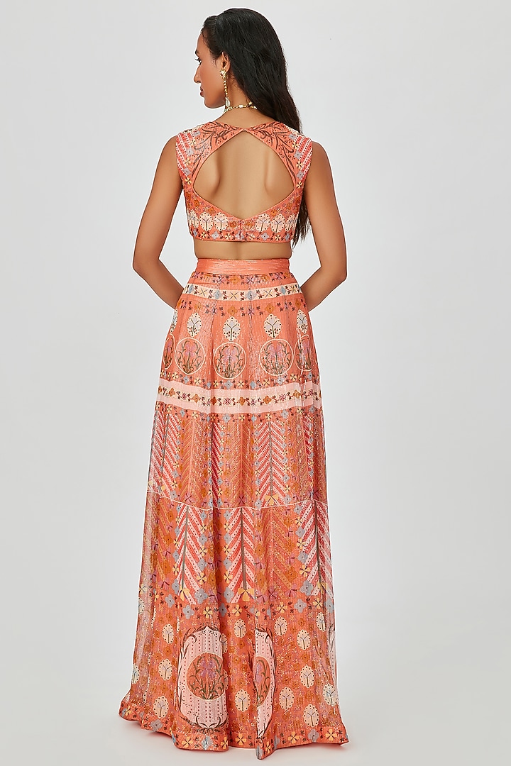 Tangerine Dobby Georgette Printed Wedding Lehenga Set by Aisha Rao at Pernia's Pop Up Shop