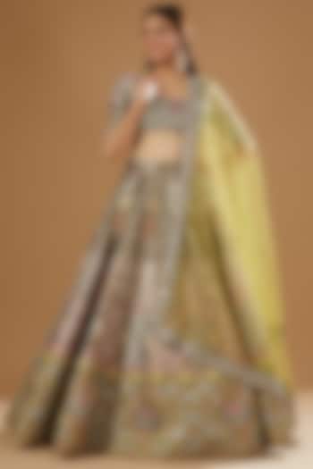 Pewter Tissue Embellished 12 Kali Bridal Lehenga Set by Aisha Rao at Pernia's Pop Up Shop