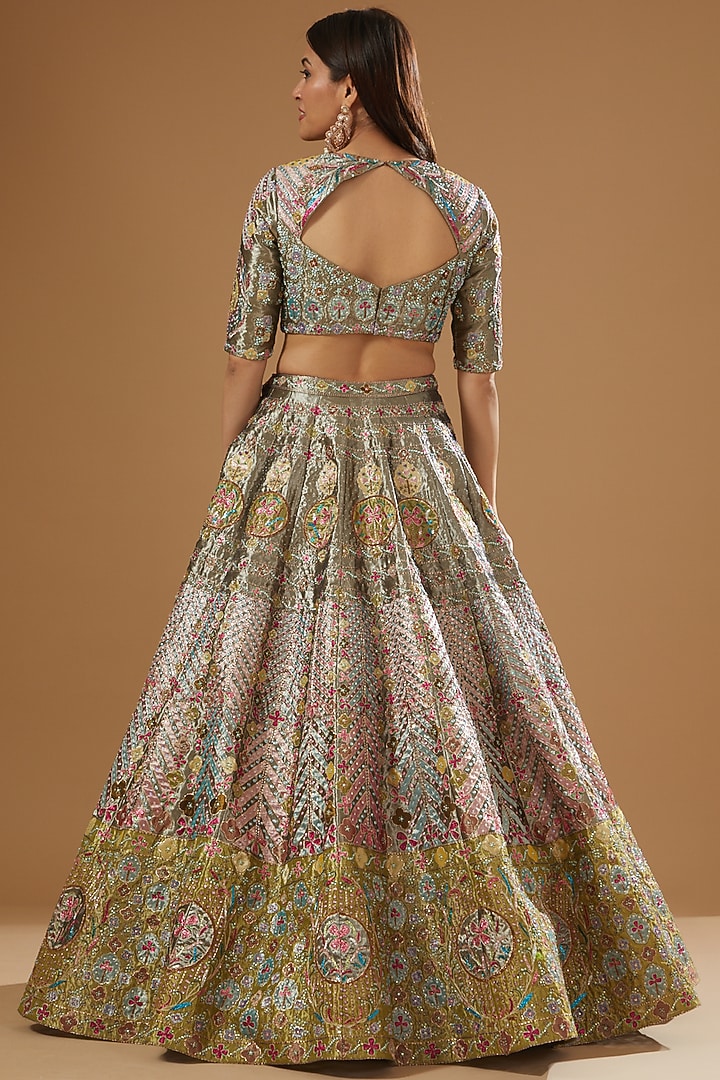 Pewter Tissue Embellished 12 Kali Bridal Lehenga Set by Aisha Rao at Pernia's Pop Up Shop